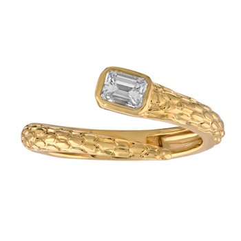 Textura™ 14K Yellow Gold Textured Open Ended Bypass One Bezel Set Emerald Cut Diamond 0.30 Ctw