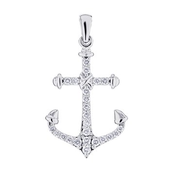 BluSea™ 14k White Gold Pendant Pave Set Anchor with Polished Tips X Center Diamond 0.25 Ctw