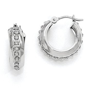 14k White Gold Diamond Fascination Round Hinged Hoop Earrings