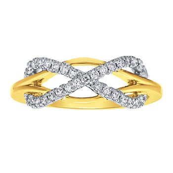 14K Two Tone Ring Infinity Bead Set Plain Shank Diamond 0.25 Ctw