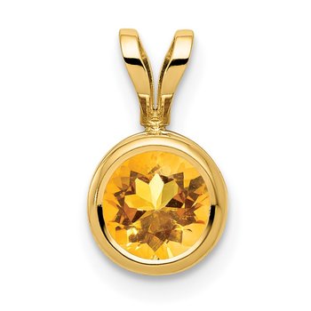 14k 6mm Round Citrine Bezel Pendant