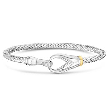 18K & Sterling Silver 7.5in Polished Bangle with Hook Clasp