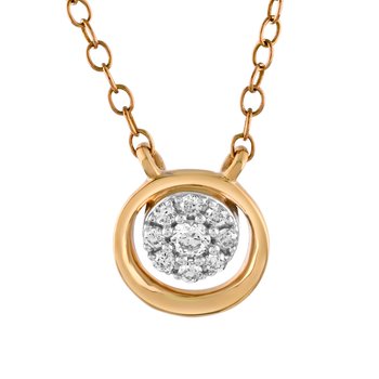 10K Yellow Gold Round Shape Pave Inside Polished Frame Diamond Necklace 0.10 Ctw