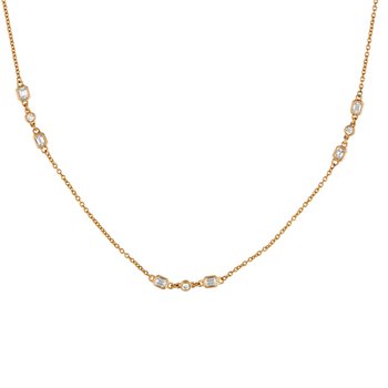 14K Yellow Gold Diamonds by the Yard 5 Stations Round & Emerald Cut Extendable Diamond Necklace 1.18 Ctw