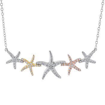 Oceanity™ 14K Two Tone Necklace 5 Pave Set Starfish Diamond 0.75 Ctw
