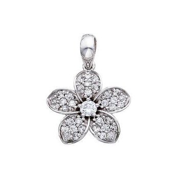 14K White Gold Pendant Pave Set Flower Diamond 0.65 Ctw