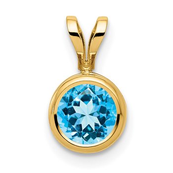 14k 6mm Round Blue Topaz Bezel Pendant