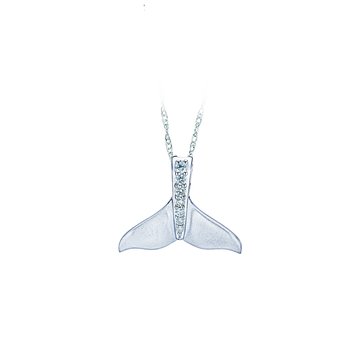 OCEANITY ™ 14k White Gold Pendant Whale Tail with Graduating Prong Set Hidden Bail Diamond 0.10 Ctw