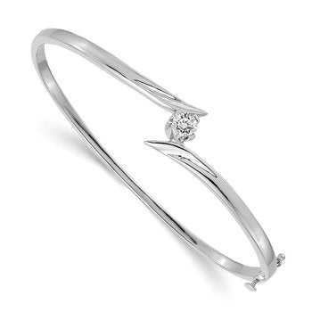 14k White Gold Complete 1/4 carat A Diamond Hinged Oval Bangle Bracelet