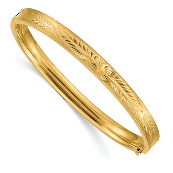 14k 4/16 Oversize Diamond-cut Concave 6.00mm Hinged Oval Bangle Bracelet
