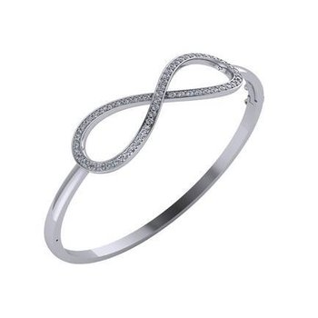 14K White Gold Diamond Set Infinity Symbol Center Bangle Diamond 1.00 Ctw