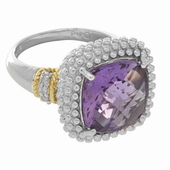 18K & Sterling Silver Diamond Cut/ Textured Popcorn Size-7 Ring
