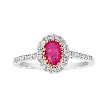 Majestic Gems™ 10K Two Tone Oval Color with Halo and Bead Set Shoulders 0.52 Ctw
