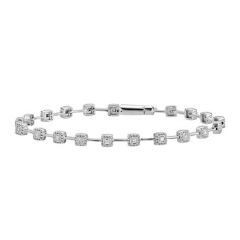 10k White Gold Diamond Illusion Settings Cushion Shape with Bar Between Bracelet 0.50 Ctw