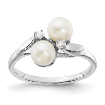 14k White Gold 5mm FW Cultured Pearl A Diamond ring