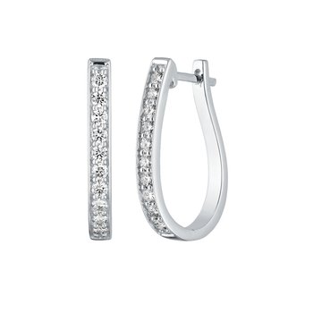14K White Gold Earrings Bead Set Elongated Hoops Diamond 0.50 Ctw