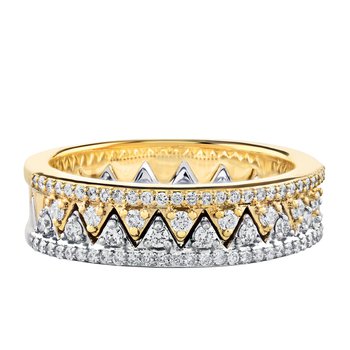 14K Two Tone Interlocking Pave Set with Zig Zag Center Diamond Ring 0.33 Ctw