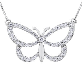 ZooLightful™ 14k White Gold Pave Set Open Wings Butterfly Pendant Diamond 0.33 Ctw