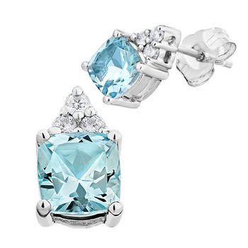 Majestic Gems™ 14k White Gold Cushion Color with 3 Prong Set Diamonds Aqua & Diamond 1.75 Ctw