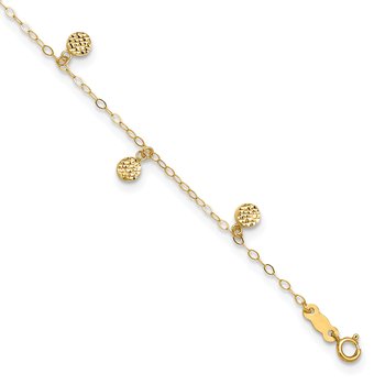 14k Hollow Dangle Circles 9 inch Plus 1 inch Extender - Total 10 inch Anklet