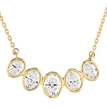 14K Yellow Gold 5 Bezel Set Oval Diamond Necklace 1.00 Ctw