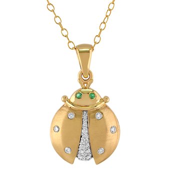 ZooLightful™ 14K Yellow Gold Ladybug Flush & Pave Set Diamonds Pendant Diamond 0.15 Ctw