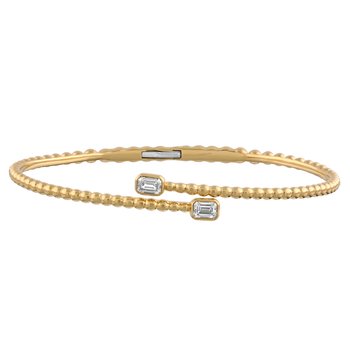 Textura™ 14K Yellow Gold Beaded Open Ended Bypass Emerald Bezel Set Hinged Diamond 0.50 Ctw