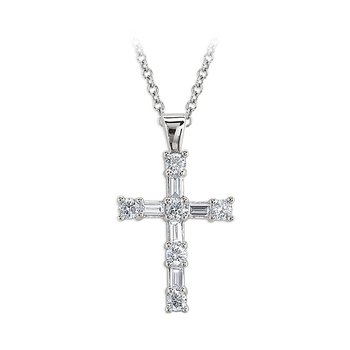 14ky Yellow Gold Baguette Round Diamond Prong Set Cross Pendant DiaBag 1.00 Ctw