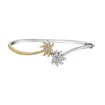 OCEANITY ™ 14k Two Tone Bangle Pave Set Palm Tree Bypass Hinged Diamond 0.50 Ctw