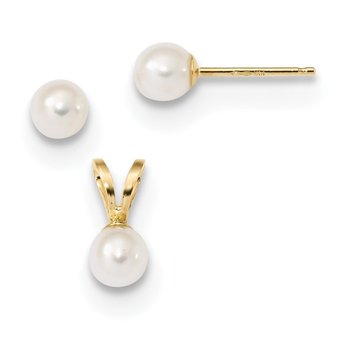 Children's White Pearl Pendant and Earring Set 14k Gold (chain not included)