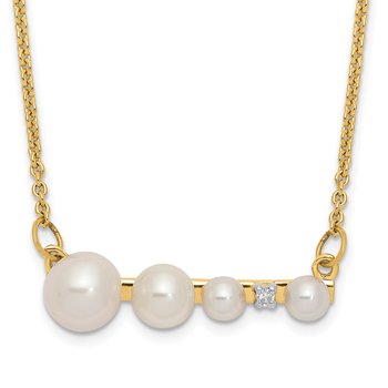 14k Graduated White Round Freshwater Cultured Pearl and 0.01 carat Diamond 17 inch Necklace