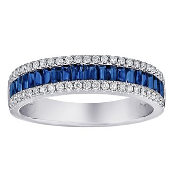 Majestic Gems™ 14k White Gold Color Baguettes Channel Set with Prong Set Round Rails Blue Sapphire & Diamond 1.09 Ctw