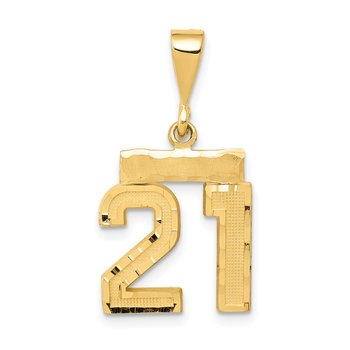 14k Small Brushed Diamond-cut Number 21 Charm