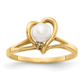 14k 4.5mm FW Cultured Pearl VS Diamond ring
