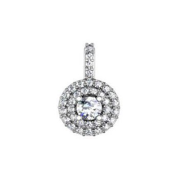 14K White Gold Pendant Prong Set Center with Double Halo Diamond 1.00 Ctw