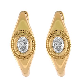 14K Yellow Gold Bezel Set Oval Cuts Tapered Hoops Diamond Earrings 0.40 Ctw