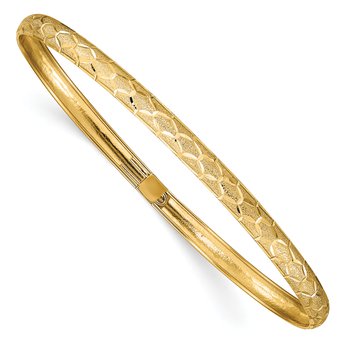 14k Hexagonal Design Diamond-cut 4.50mm Flexible Oval Bangle Bracelet
