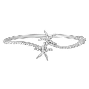 OCEANITY ™ 14k Two Tone Bangle Two Starfish Pave Set Hinged Diamond 1.00 Ctw