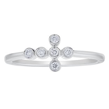 14K White Gold Ring Bezel Set Sideways Cross Diamond 0.10 Ctw