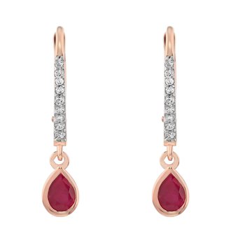 Majestic Gems™ 14k Rose Gold Diamond Set Lever Backs with Pear Shape Ruby Drops Ruby & Diamond 0.77 Ctw