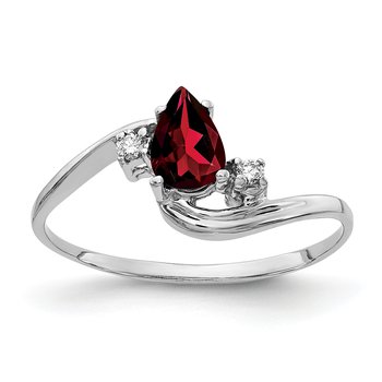 14k White Gold 6x4mm Pear Garnet VS Diamond ring