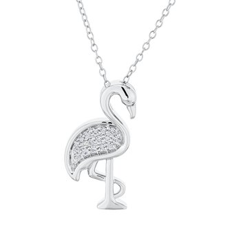 OCEANITY ™ 14k White Gold Pendant Flamingo Pave Set Hidden Bail Diamond 0.25 Ctw