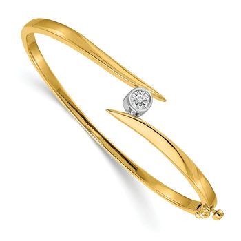 14k Two-tone Complete 3/8 carat VS Diamond Hinged Oval Bangle Bracelet
