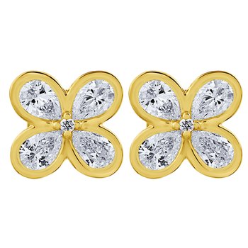 14K Yellow Gold Clover Shape Studs Bezel Set Diamond Earrings 0.41 Ctw