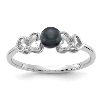 14k White Gold 4mm Black FW Cultured Pearl ring
