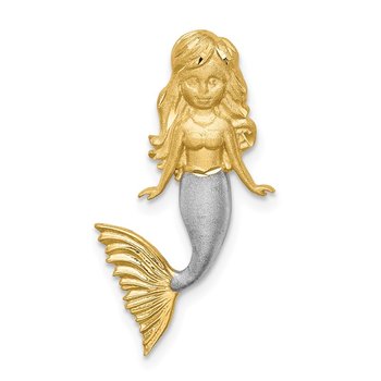 14K w/White Rhodium Brushed Diamond-Cut Mermaid Chain Slide