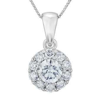 Diamond Bouquet™ 10K Yellow Gold Diamond Round Prong Set Center with 10 Stone Halo Pendant 1.00 Ctw