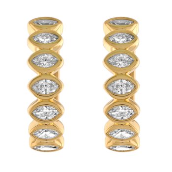 14K Yellow Gold Horizontal Bezel Set Marquise Cut Hoops Diamond Earrings 0.98 Ctw