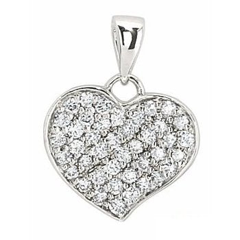 14K White Gold Pendant Pave Set Slightly Curved Heart Diamond 0.25 Ctw