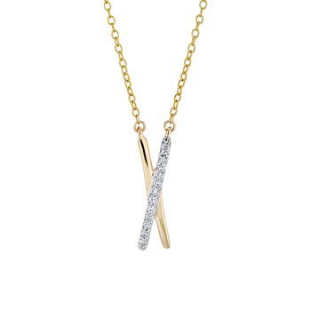 10K Yellow Gold Necklace 'X' Slider 1 Side Pave 1 Side Polished Diamond 0.10 Ctw